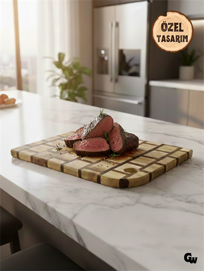 Özel Tasarım Dama Desenli Oval Doğal Ahşap Sunum Tabağı Ahşap Kesme Tahtası Sunumluk(CEVİZ)