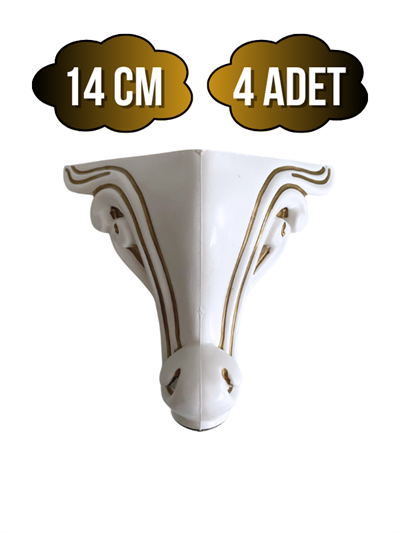 Sultan Lükens Desenli 14CM Plastik Ayak Mobilya Masa ve Dolap Ayağı(14CM)(BEYAZ ALTIN VARAK)