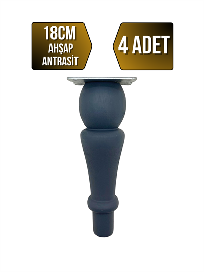 Tombul Torna Ahşap Ayak Mobilya Masa ve Dolap Ayağı(ANTRASİT)(KAYIN / GÜRGEN)
