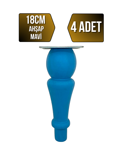 Tombul Torna Ahşap Ayak Mobilya Masa ve Dolap Ayağı(MAVİ)(KAYIN / GÜRGEN)