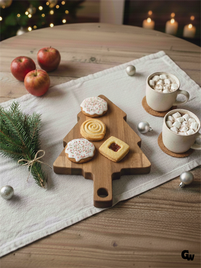 Yılbaşı Sunum Tahtası Noel Çam Ağacı Doğal Ahşap Sunum Tabağı(KAYIN / GÜRGEN)