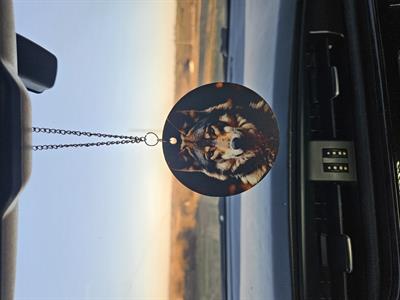 Kurt Çift Yön Baskılı Ahşap Dikiz Aynası Süsü