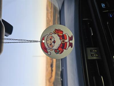 Noel Baba Çift Yön Baskılı Ahşap Dikiz Aynası Süsü