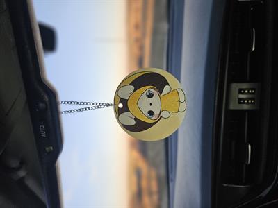 Pijamalı Tavşan Çift Yön Baskılı Ahşap Dikiz Aynası Süsü