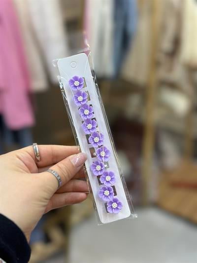 10'lu Lila Çiçek Saç Küpesi