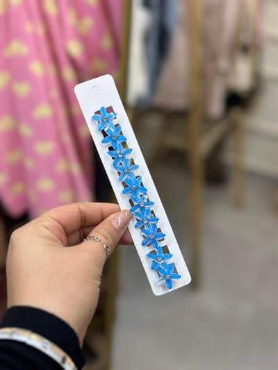 10'Lu Mavi Simli Çiçek Saç Küpesi