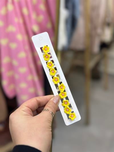 10'Lu Sarı Çiçek Saç Küpesi