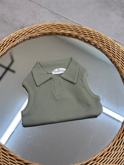 2-10 Yaş Çağla Yeşili Yaka Detaylı Body 