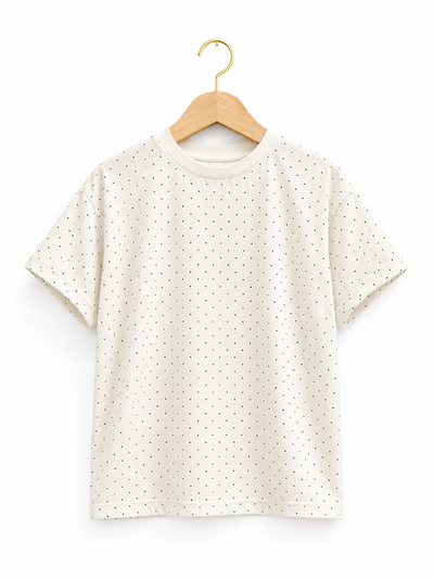 2-10 Yaş Ekru Puantiyeli Oversize Basic Tişört