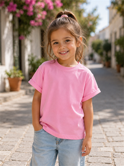 2-10 Yaş Pembe Oversize Basic Tişört