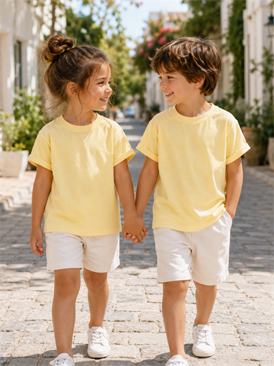 2-10 Yaş Soft Sarı Oversize Basic Tişört