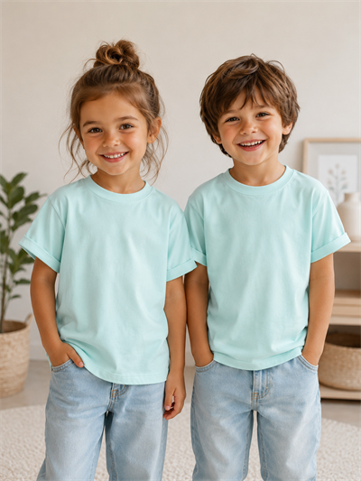2-10 Yaş Turkuaz Oversize Basic Tişört