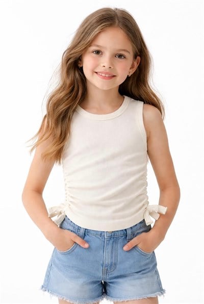 2-8 Yaş Ekru Büzgü Detaylı Body