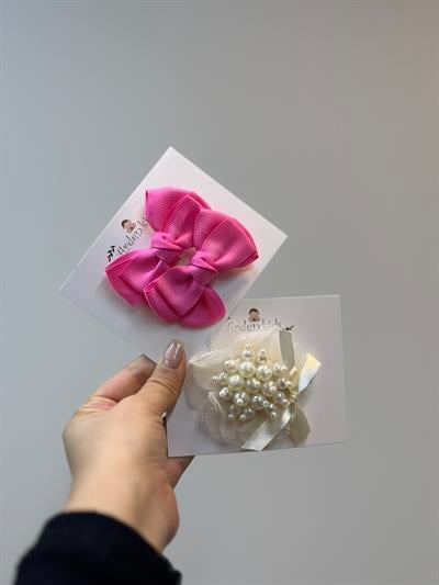 2 'li İncili Şeker Pembe Klips Set