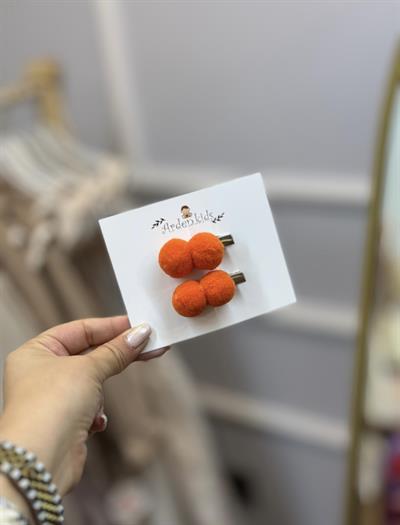2'li Turuncu Ponpon Klips Set