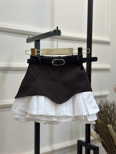 3-7 Yaş Acı Kahve Kemer Detaylı Etek