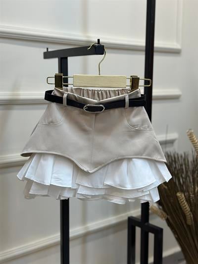 3-7 Yaş Bej Kemer Detaylı Etek