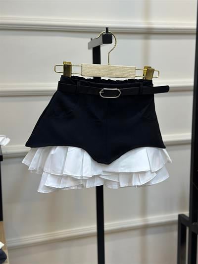 3-7 Yaş Siyah Kemer Detaylı Etek