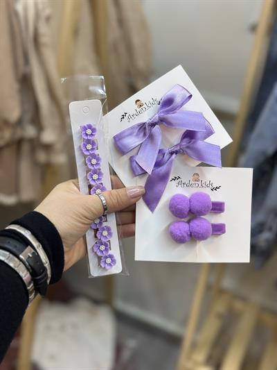 3'lü Lila Saç Aksesuarı