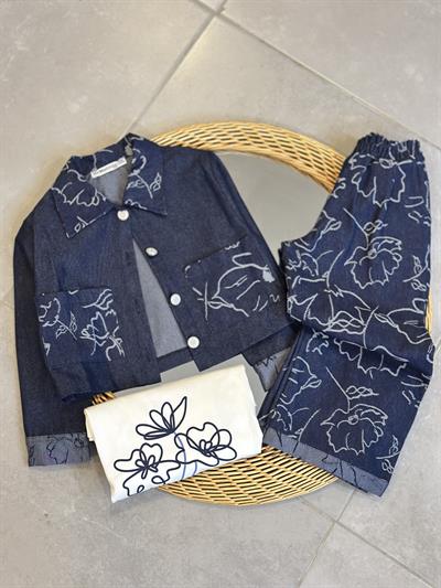 5-8 Yaş Çiçek Desenli 3'lü Takım