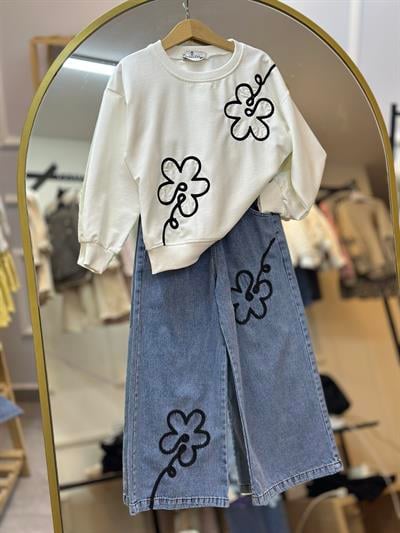 6-10 Yaş Çiçek Desenli Sweat & Jean Pantolon