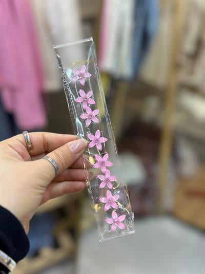 8'li Pembe Çiçek Saç Küpesi