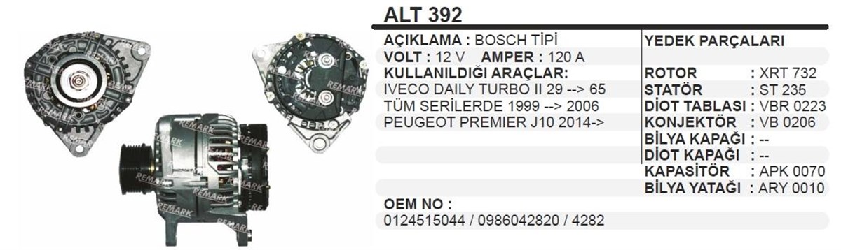 Alternatör 12v 120ah Iveco Daıly Turbo | Wınwın Alt392