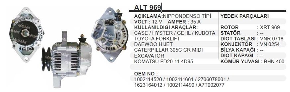 Alternatör 12v 40ah Daıhatsu Komatsu Forklift Johndeere Kubato Yanmar | Ithal Tuwa3633