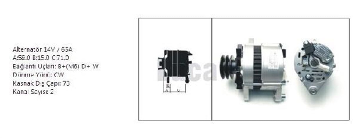 Alternatör 12V 65A Türk Traktör A127 2 Kayışlı Çift Kasnaklı