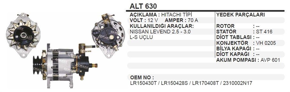 Alternatör 12V 70AH Bmc Levent Nissan Tata Cabstar 2.3 1981> Navara 2.5 D 1992> Terrano 2.7 Td 4WD 1989> 2310002N13 ALT630 | CARGO 111316