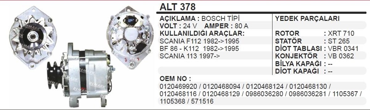Alternatör 24v 80ah Scanıa Iveco İveco Scanıa F112 K112 Lucas-lea0165 Wutse-alt0101 Mg821  Alt378 | Wınwın Alt378