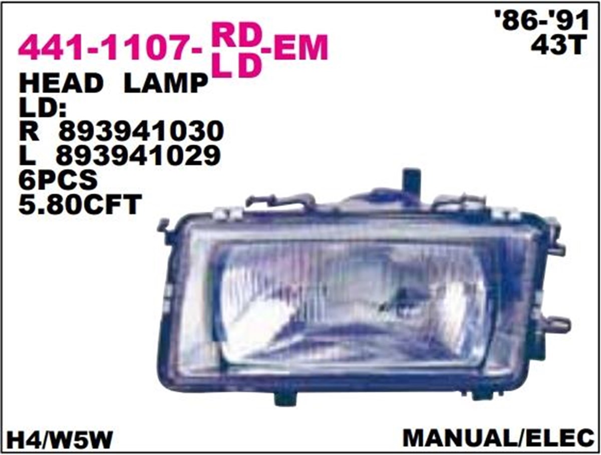 Far Bmc Prof.audi 80/86-91/ÖN SAĞ------441-1107R | DEPO 4411107RLDEM
