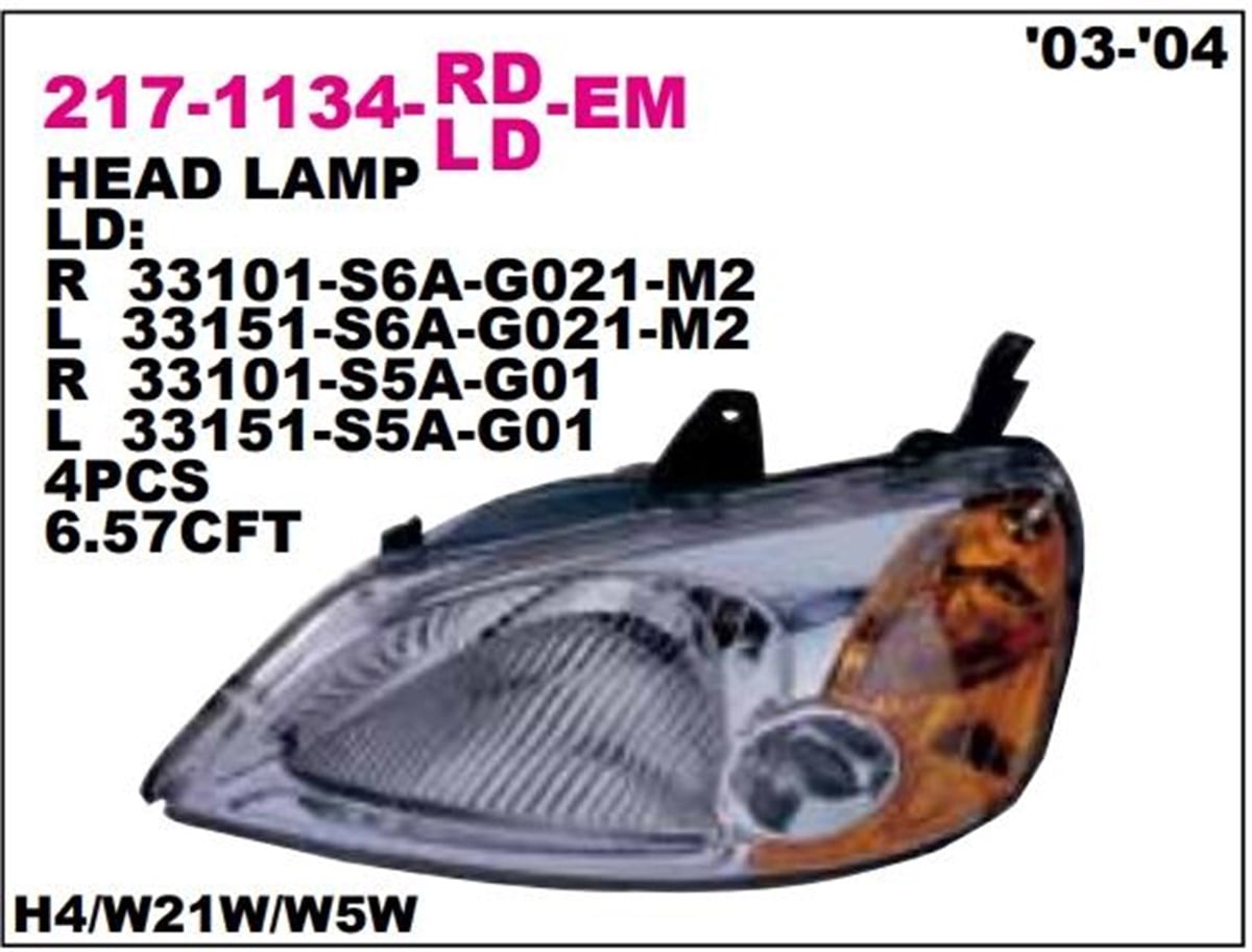 Far Honda Cıvıc 01- Sol  217-1134l | Depo 2171134lldem