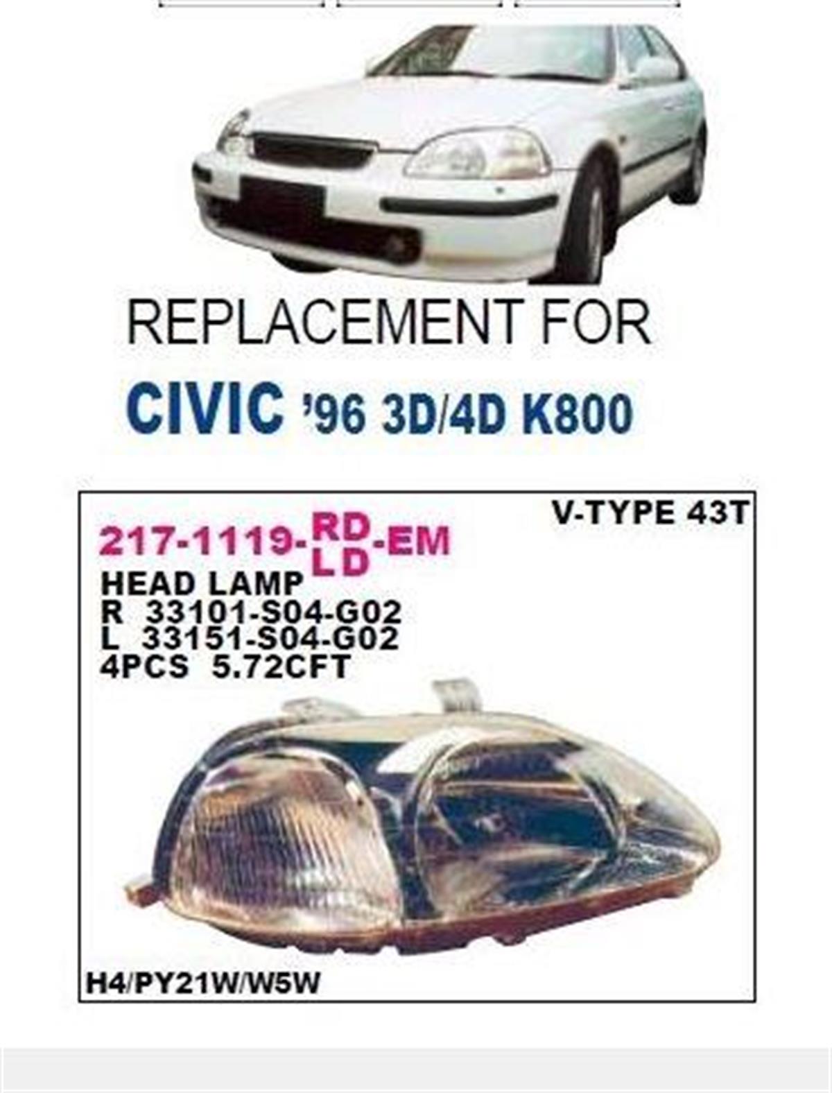 Far Sol Elektrikli Valeo Tip Honda Cıvıc Sedan Hb 96>98