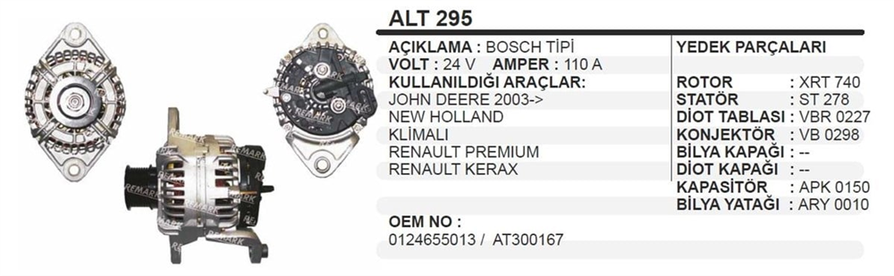 Alternatör 24v 110ah Ym Volvo Reno Tır Prof Alt295 | Ithal T295