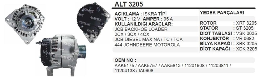Alternatör 12v 95ah Iskra Jcb 4cx 2007 Jcb Backhoe Loader Johndeere Alt3205 Alt12786n 12786n 11201908 | Ithal T3205