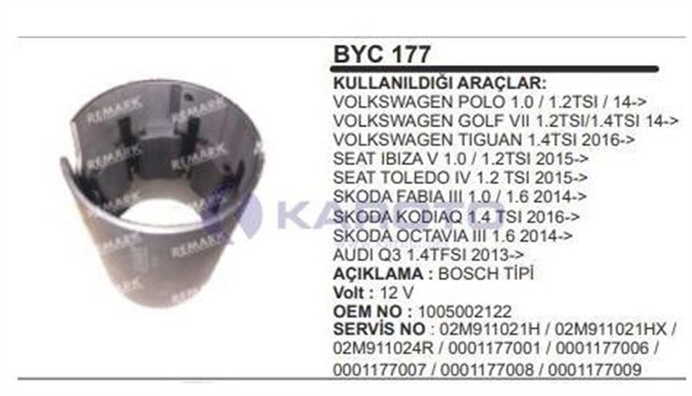 Marş Yastığı 12V Gövdeli Ters Dönüş Bosch Tip Golf VII Octavia Leon A3 | ITH MYBYC177