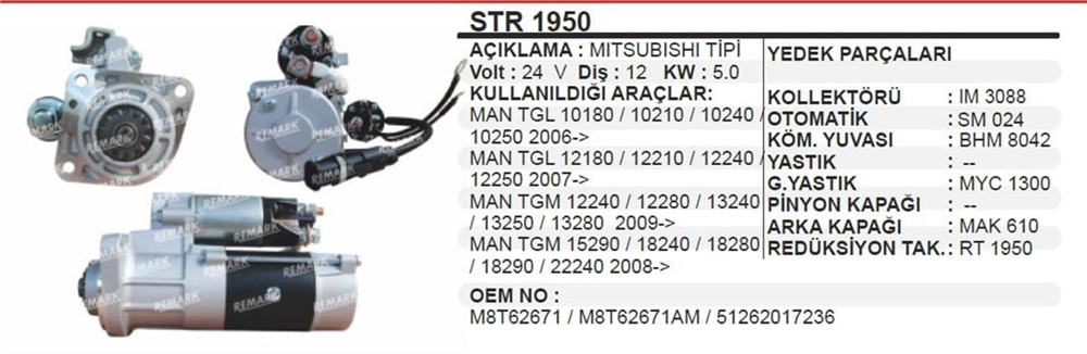 Marş Motoru 24v 12diş Volvo Deutz Motor Man Tgm-tgl-euro 4 05 Soruk Reno Tır Volvo Penta | Ith Str1950