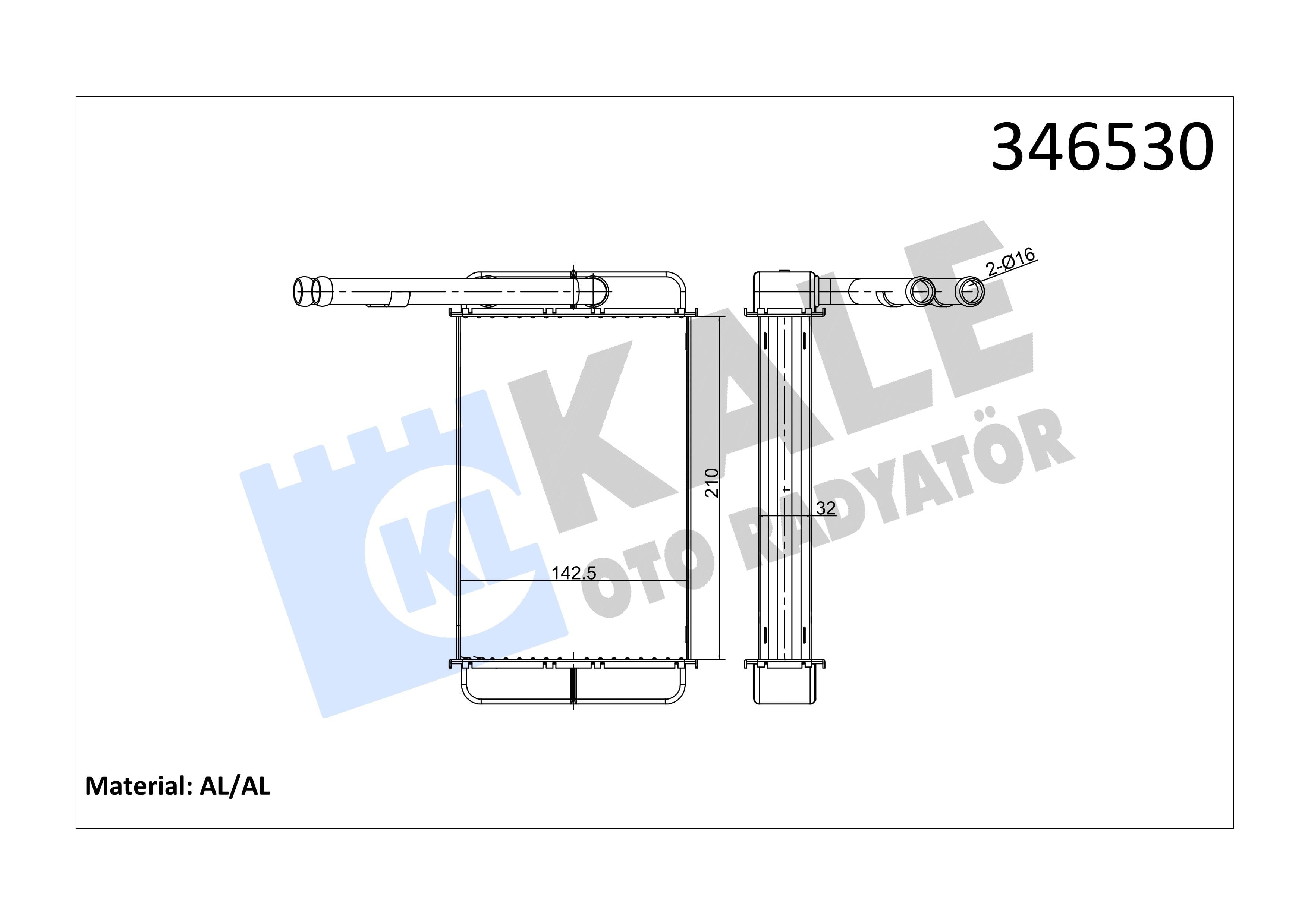 Kalorifer Radyatörü Ford Transit T12/t15 346530 2,0 / 2,5d (t12=85-92) (t15=92-00) 210mm+138mm+32mm E4rh18476aa | Kale 346530