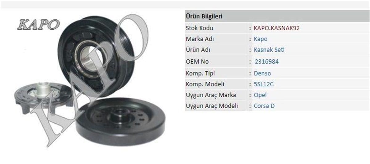 Klima Kompresör Kasnak Seti 5pk 110mm Opel Corsa D Denso Tipi | Kapo Kasnak92
