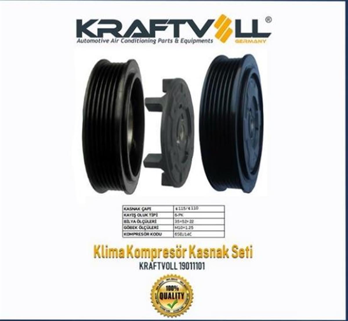Klima Kompresör Kasnak Seti 6Pk 115Mm Vw Golf Caddy Audi Seat | Kraftvol L19011101