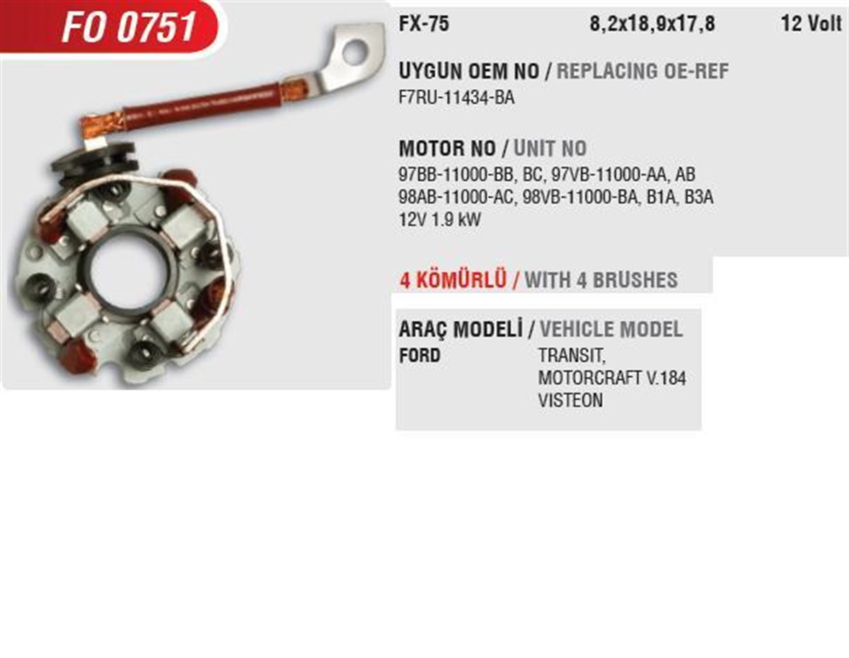 Kömür Yuvası Ford Transit V184 Volvo S60 Motocraft Tıpı Motograf Tıp Ford Transıt V184 | Mega Fo0751