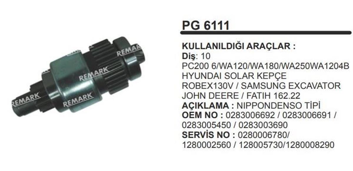 Marş Dişlisi 10DİŞ Denso Johndeere Fatih Hyundai Solar Kepçe Samsung Excavatör İveco Stralex Eurosta | REMARK PG6111
