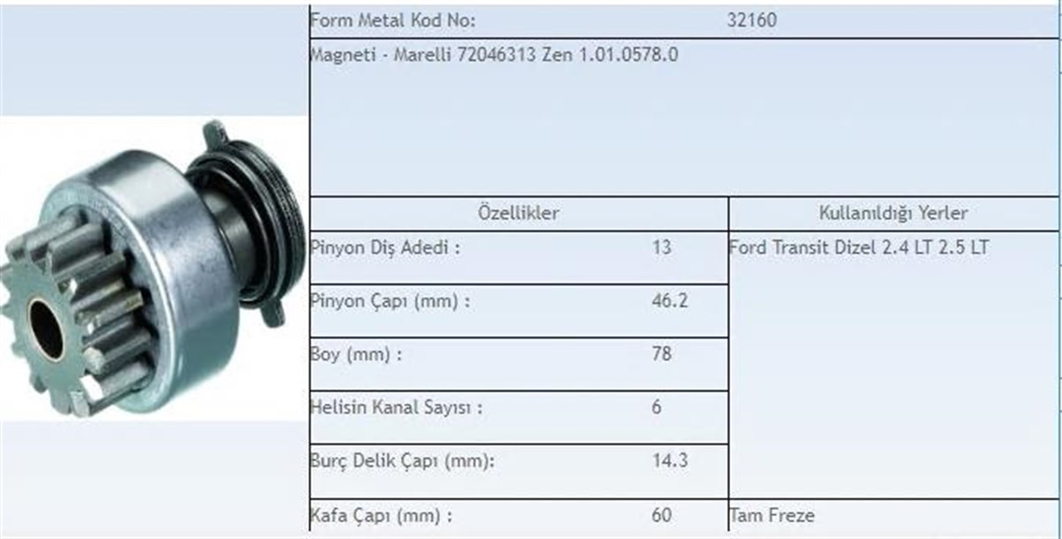 Marş Dişlisi 13diş Ford Transit Tf 72315665-72046313 | Mako 72315665