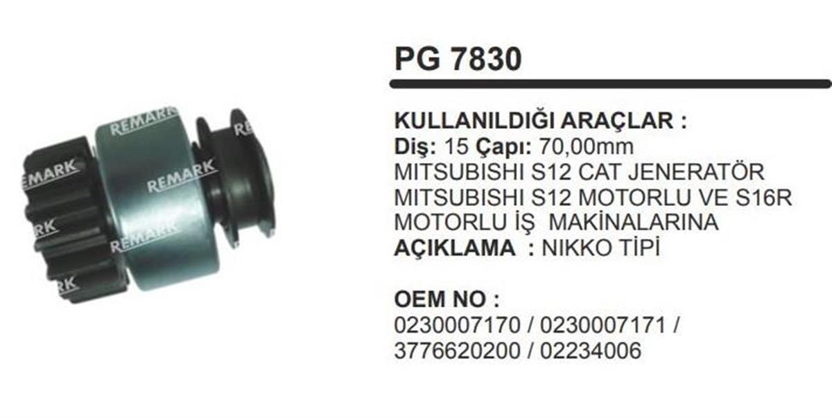 Marş Dişlisi 15DİŞ Nikko Cat Caterpiller Jenaratör Mitsubishi S12 | REMARK PG7830