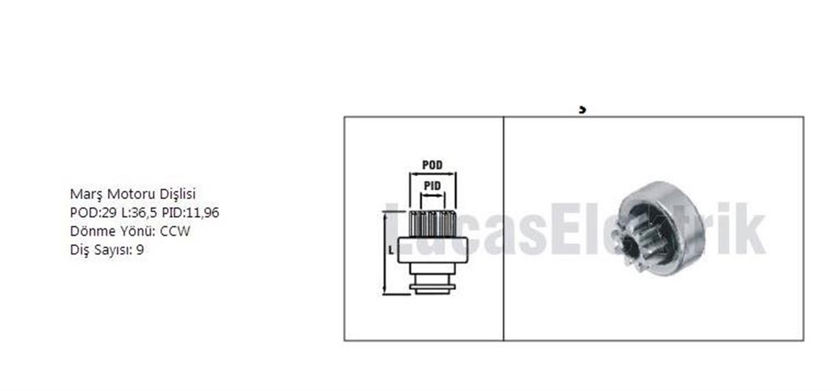 Marş Dişlisi 9Diş Mercury Marine 50Hp Sdr9032 Zen1454 | Lucas Sdr9032
