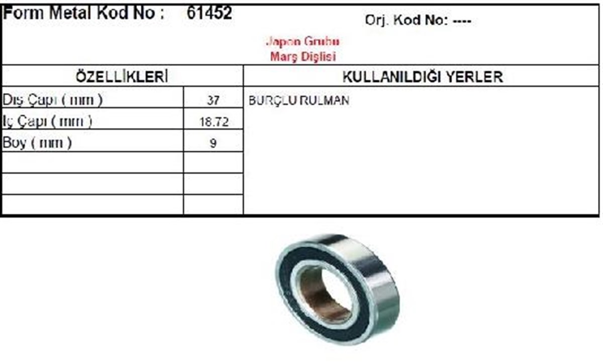 MARŞ DİŞLİSİ BURÇLU RULMAN/6904            FM61452