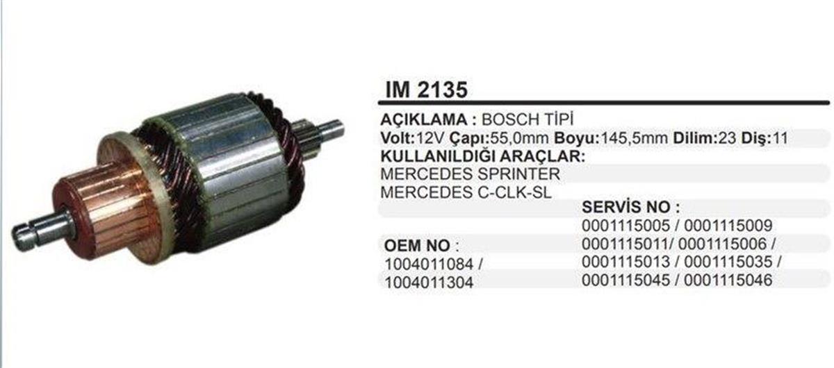 Marş Kollektörü 12V 11DİŞ Merc.sprinter Bmw 55X145.5X11 | SCHENNA IM2135