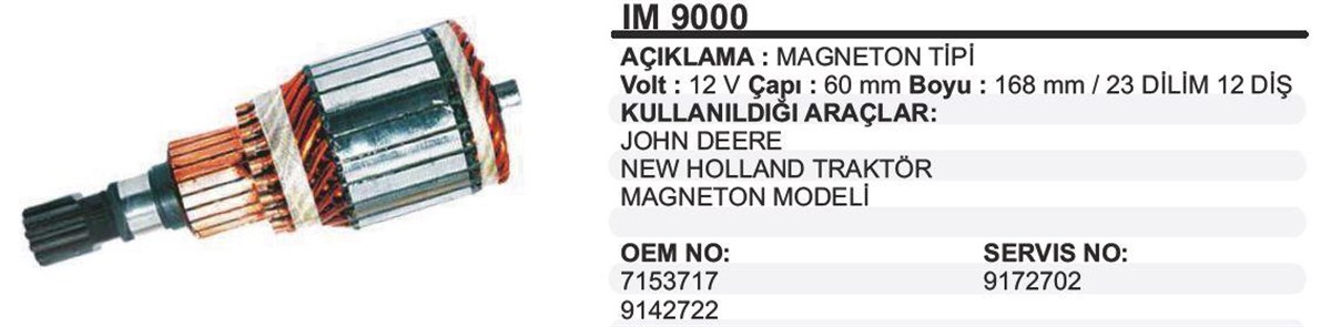 Marş Kollektörü 12V Mf Jcb Newholland Johndere -60x168x12 | MARTEK IM9000