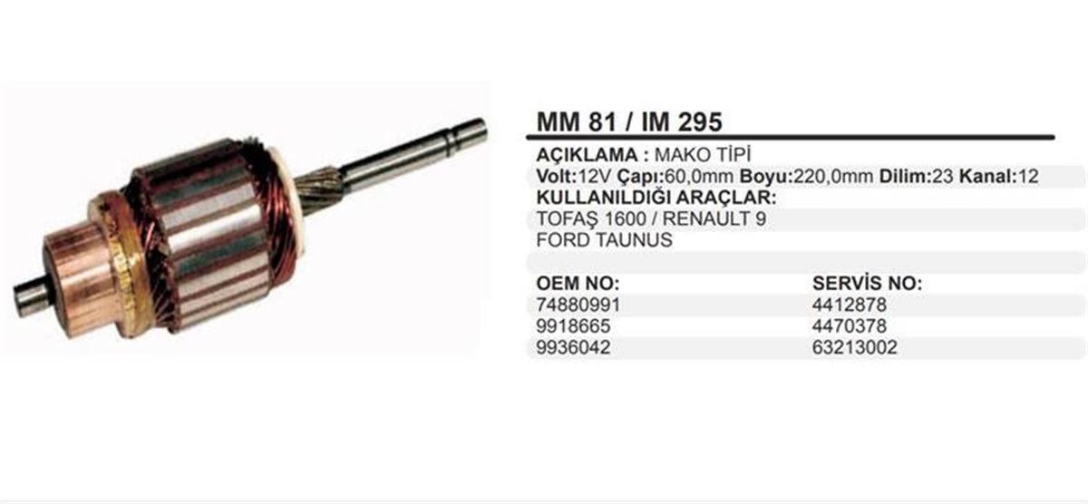 Marş Kollektörü 12V R9 R11 Dkş 1600 Mako Tip 991 Im81 Şahin R19 Mako 74880991 Im81 Im295